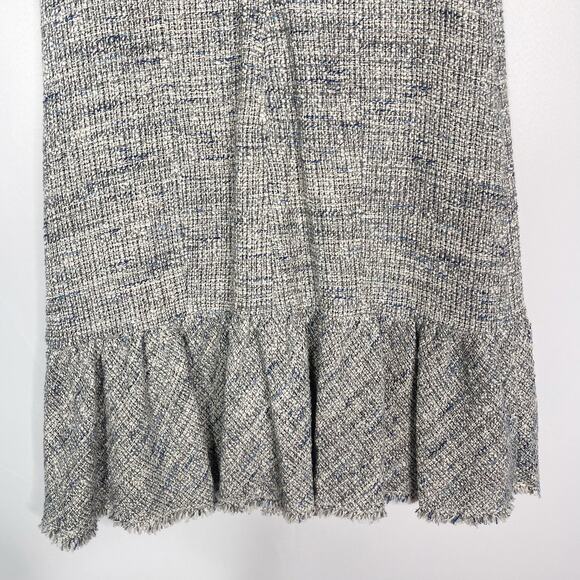 New Rebecca Taylor 4 Blue Gray Sleeveless Tweed V Neck Dress Ruffled Hem Cotton - Picture 8 of 14